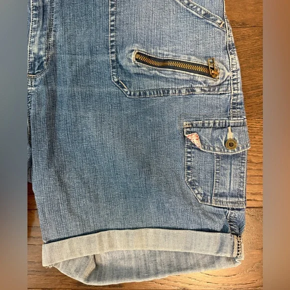 Lee Women's Comfort Waistband Shorts Stretch Denim Sz 18 Plus Cargo Pockets Y2k - Picture 3 of 10